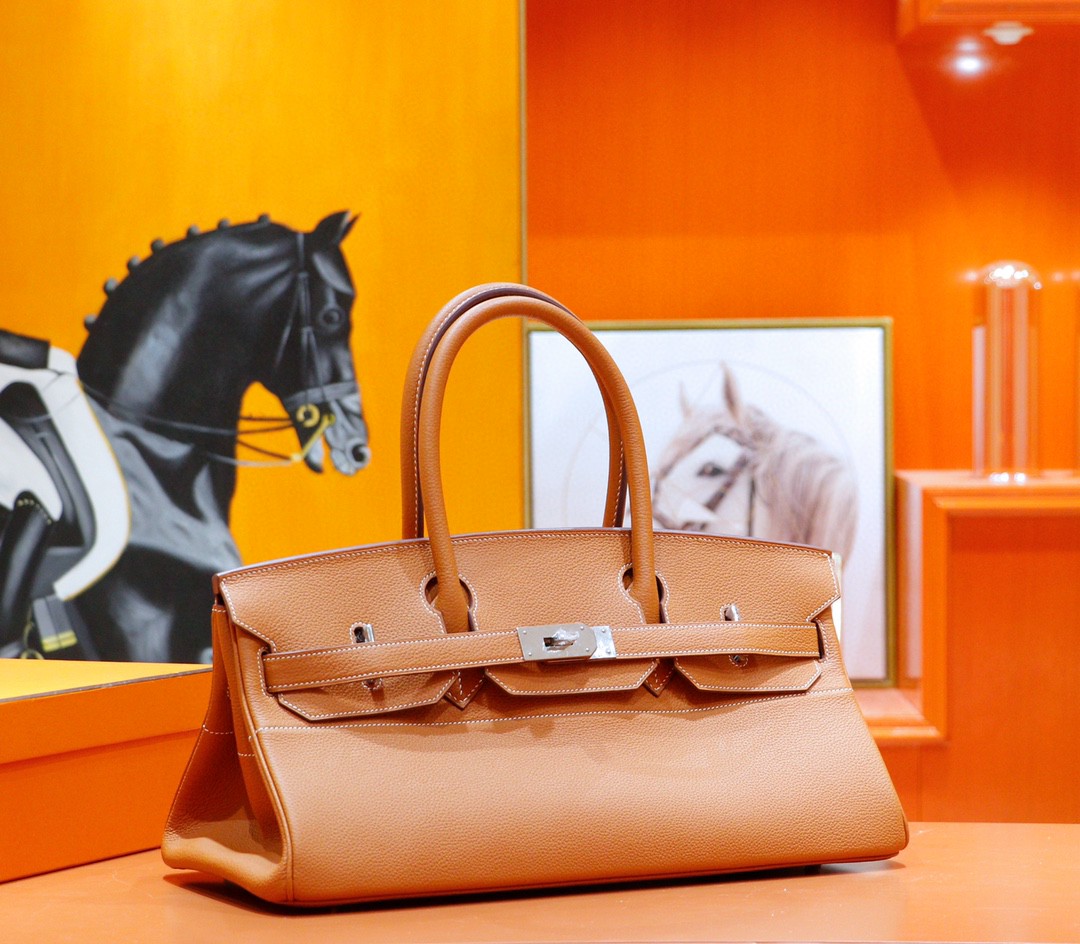 Hermes  Birkin platinum bag, golden brown color, Togo style fully hand-sewn silver buckle 29-42cm long customization