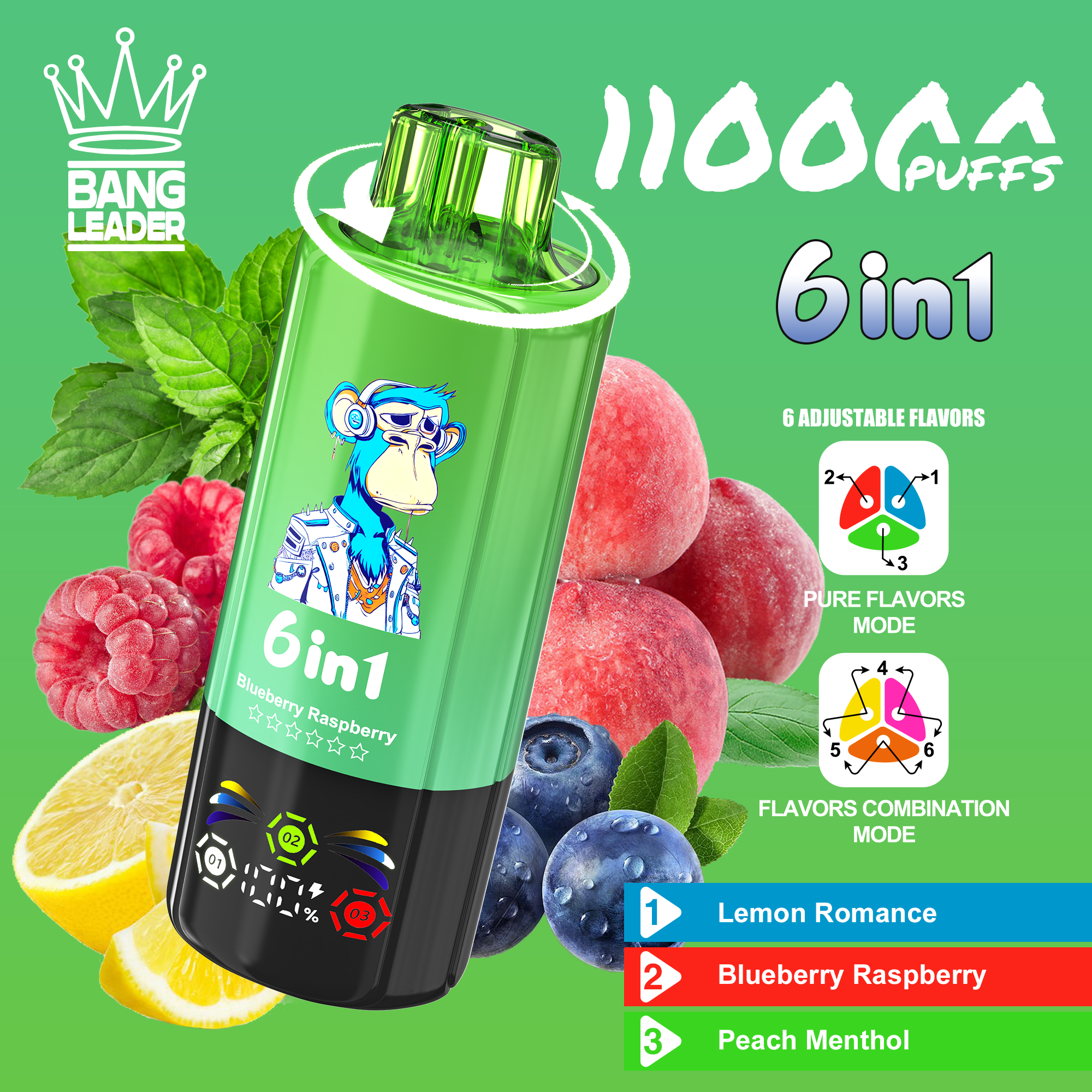 Bang Leader 110K Puffs 6-in-1 Prefilled  Vape | 6 Flavors in 1 Device,  Rechargeable,
