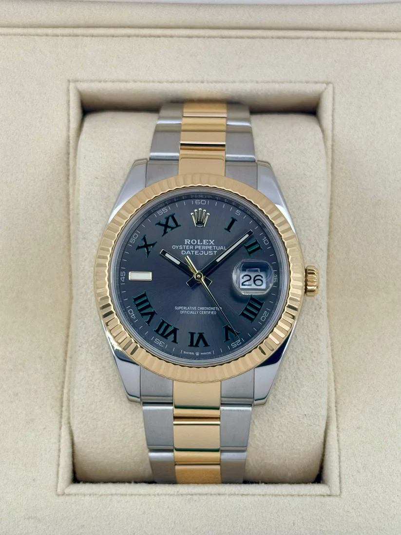 【Super Clone】RLX  Datejust 41mm Two-Tone Yellow Gold Fluted Bezel "Wimbledon" Dial Oyster - 126333-0019