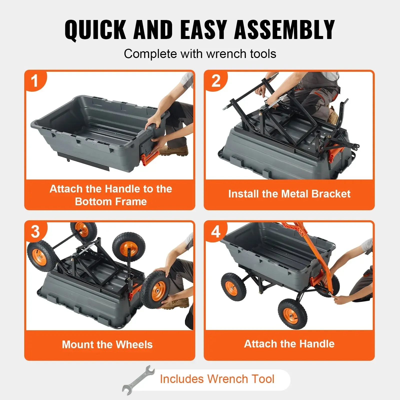 ⚡clearance sale🌞Poly Garden Dump Cart with Easy to Assemble Steel Frame, 2-in-1 Convertible Handle, 13 Inch Tires, Max Capacity 1500 lbs, Utility Wheelbarrow Productivity Yard