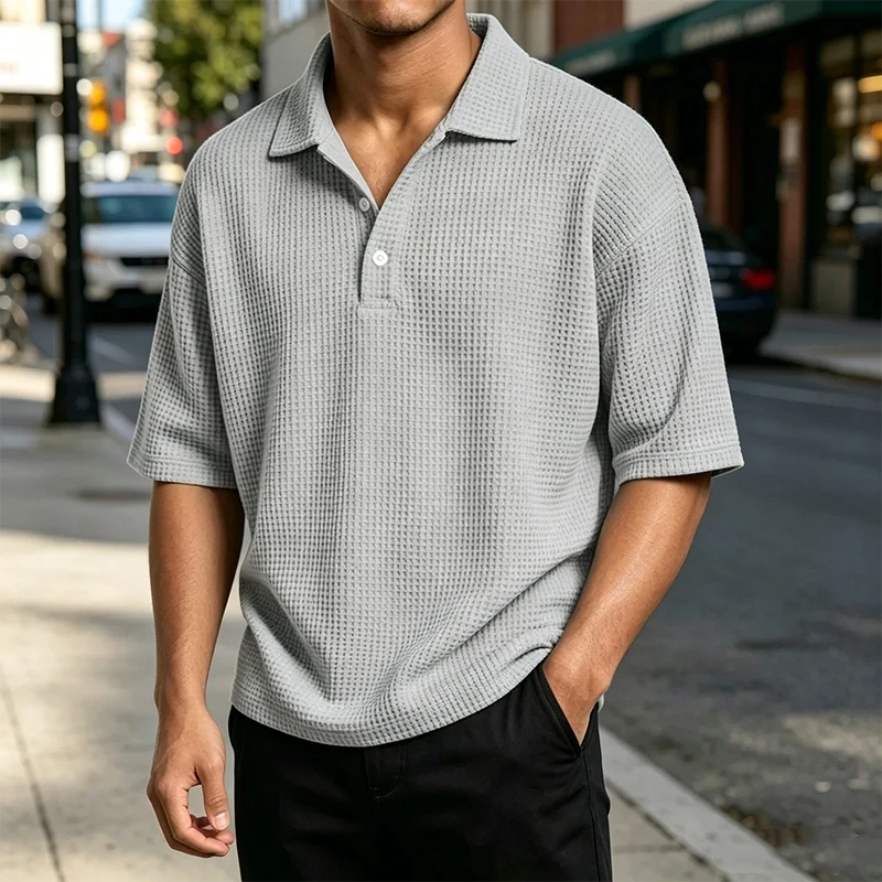 Mivanity Men's Waffle Knit Polo Shirts