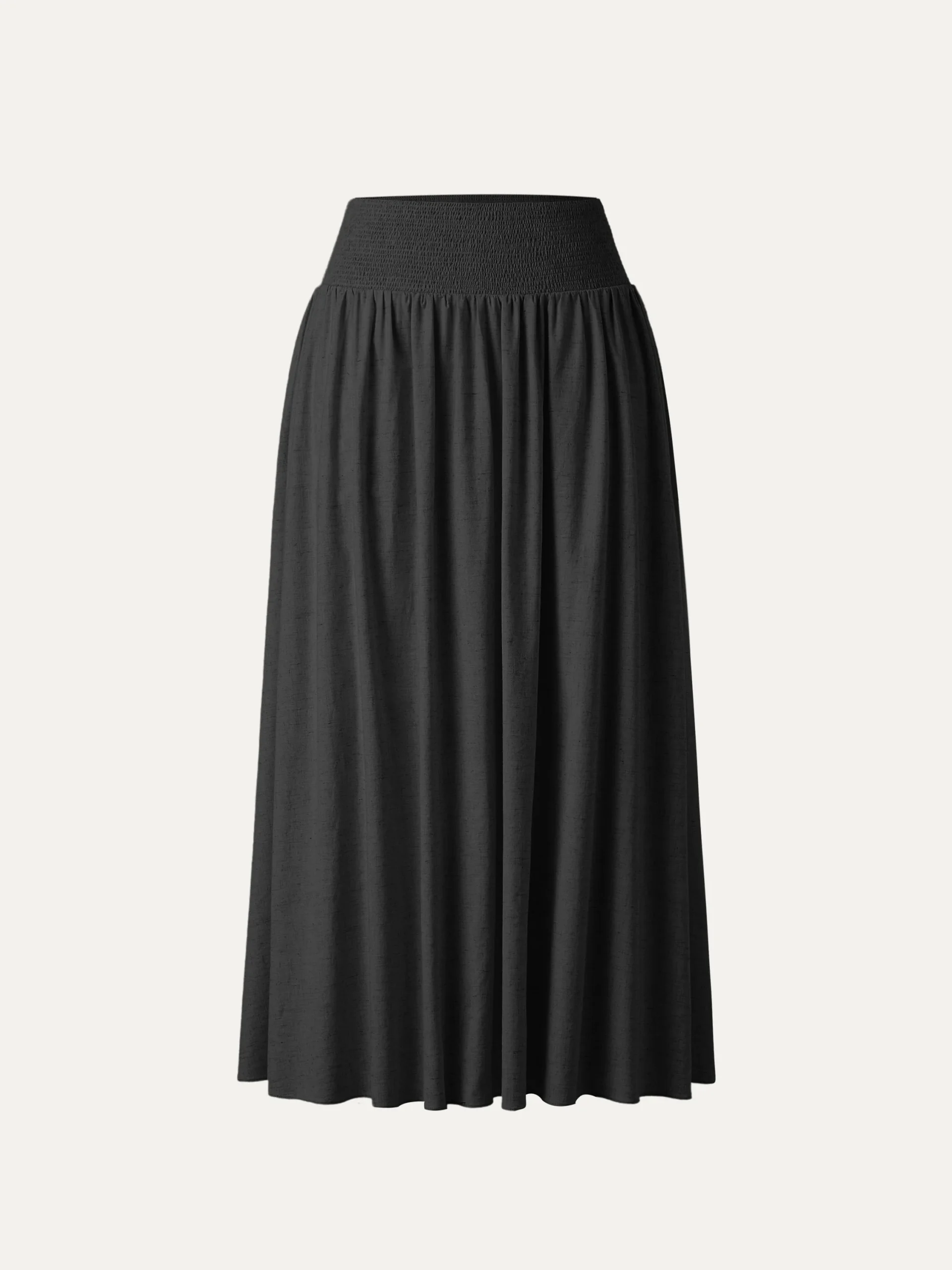 European Linen Smocked Waist Skirt with Pockets