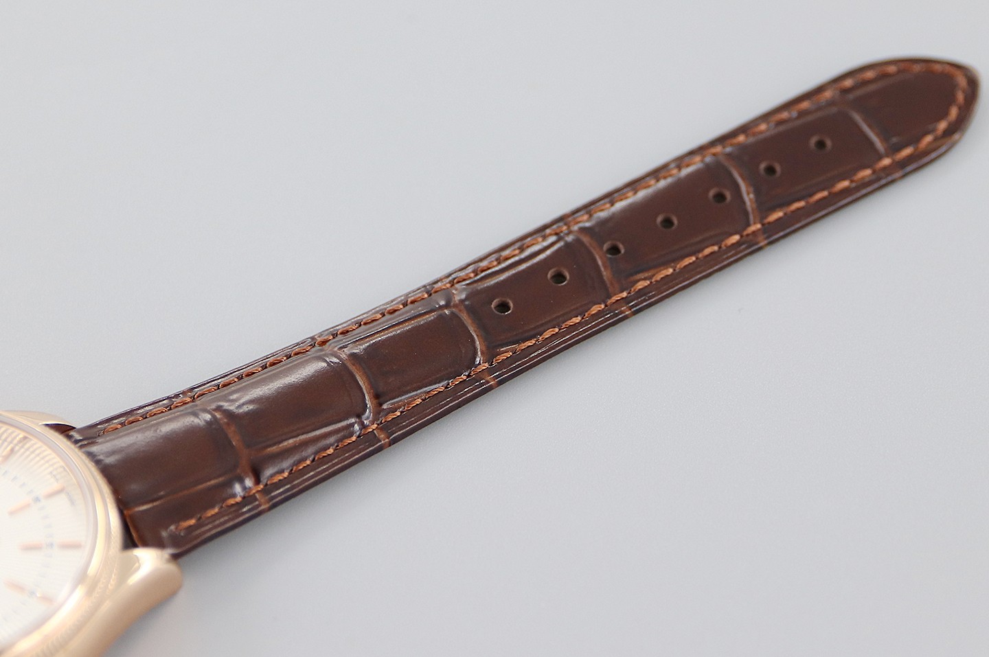 Rolex Cellini Date Rose Gold Silver Crocodile Leather Strap 50515 39mm Mens Replica Watch
