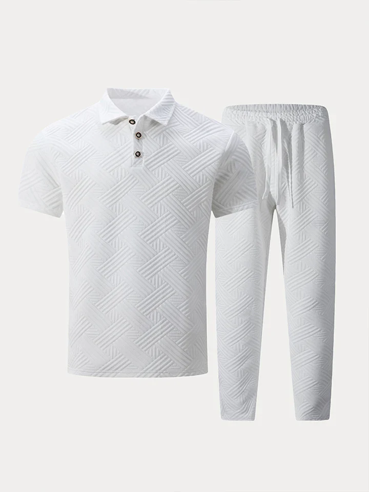 Mivanity Stylish Jacquard Textured Polo Shirt Sets