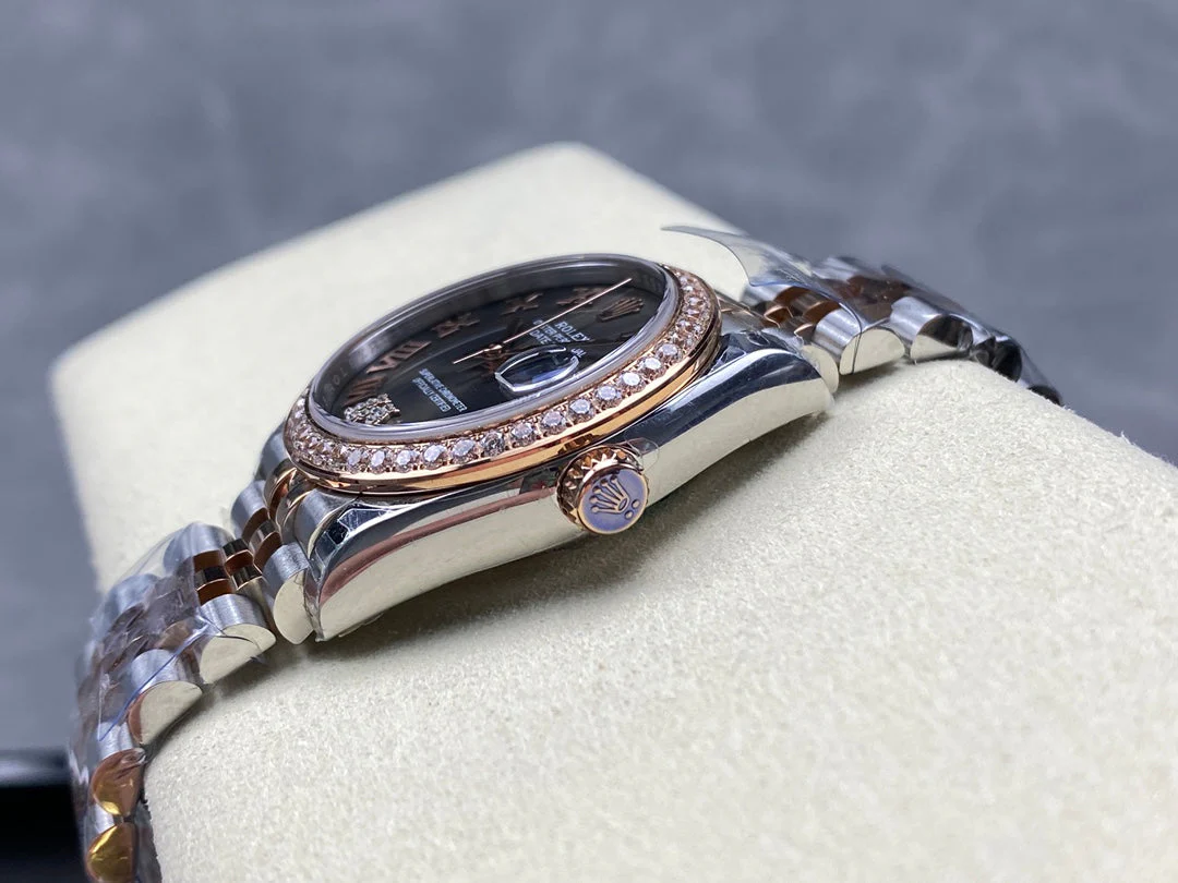 Datejust 31mm Pink Gold Steel Diamond Bezel Dark Grey Dial Diamond Numerals