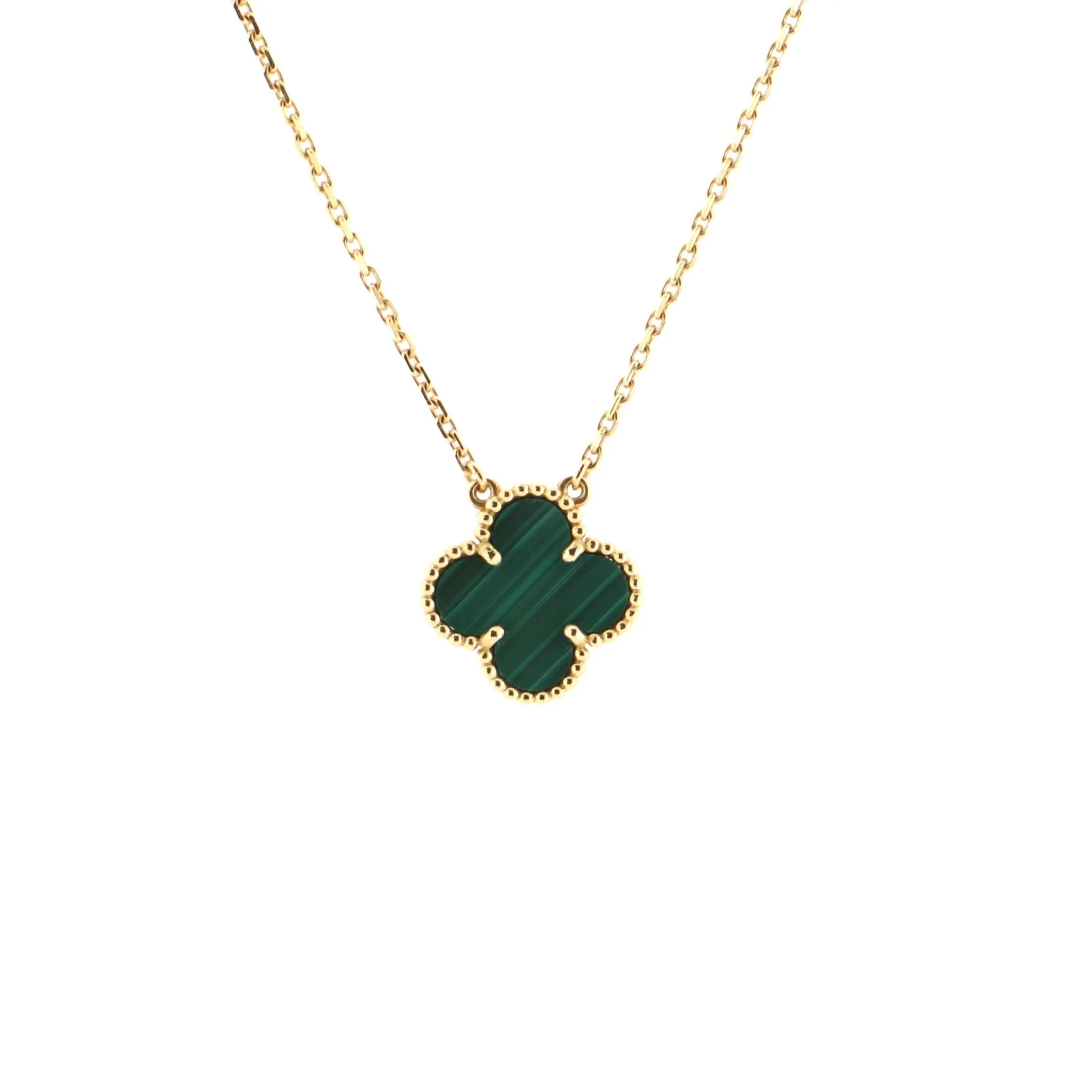 Vintage Alhambra Pendant Necklace 18K Yellow Gold and Malachite