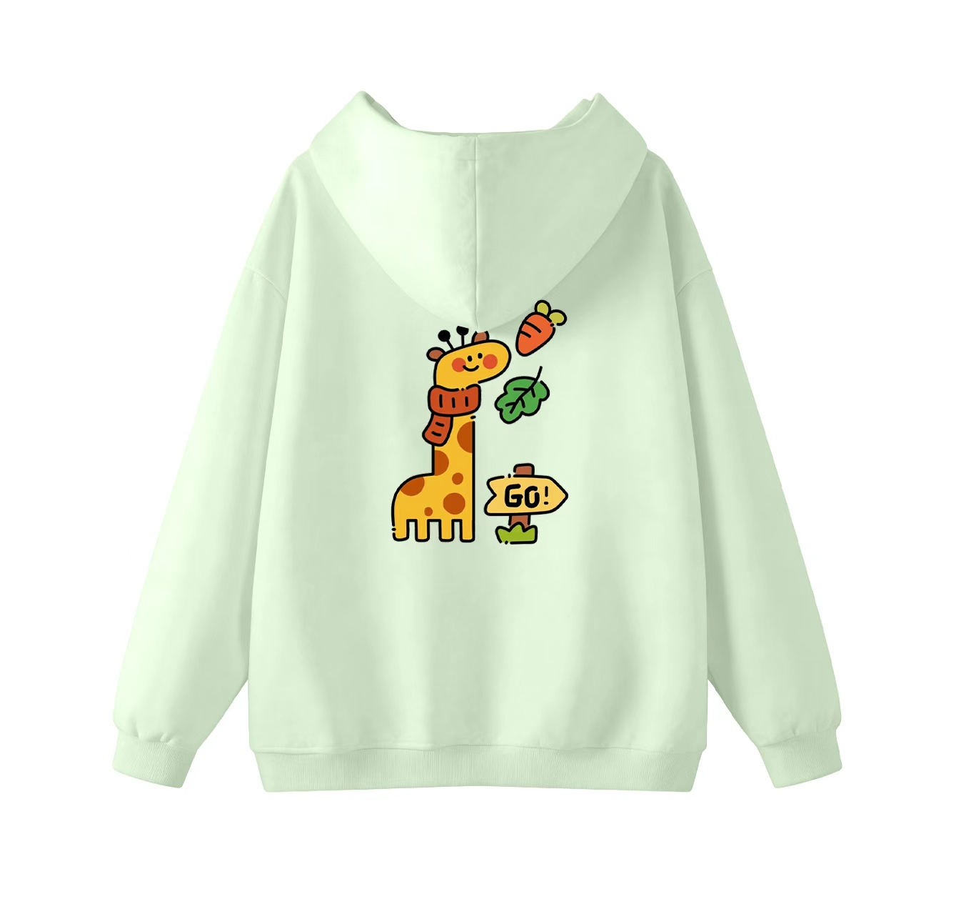 This adorable hooded sweatshirt features a giraffe scarf print and is a casual pullover. Its stand-up collar also makes it an ideal choice for winter wear.