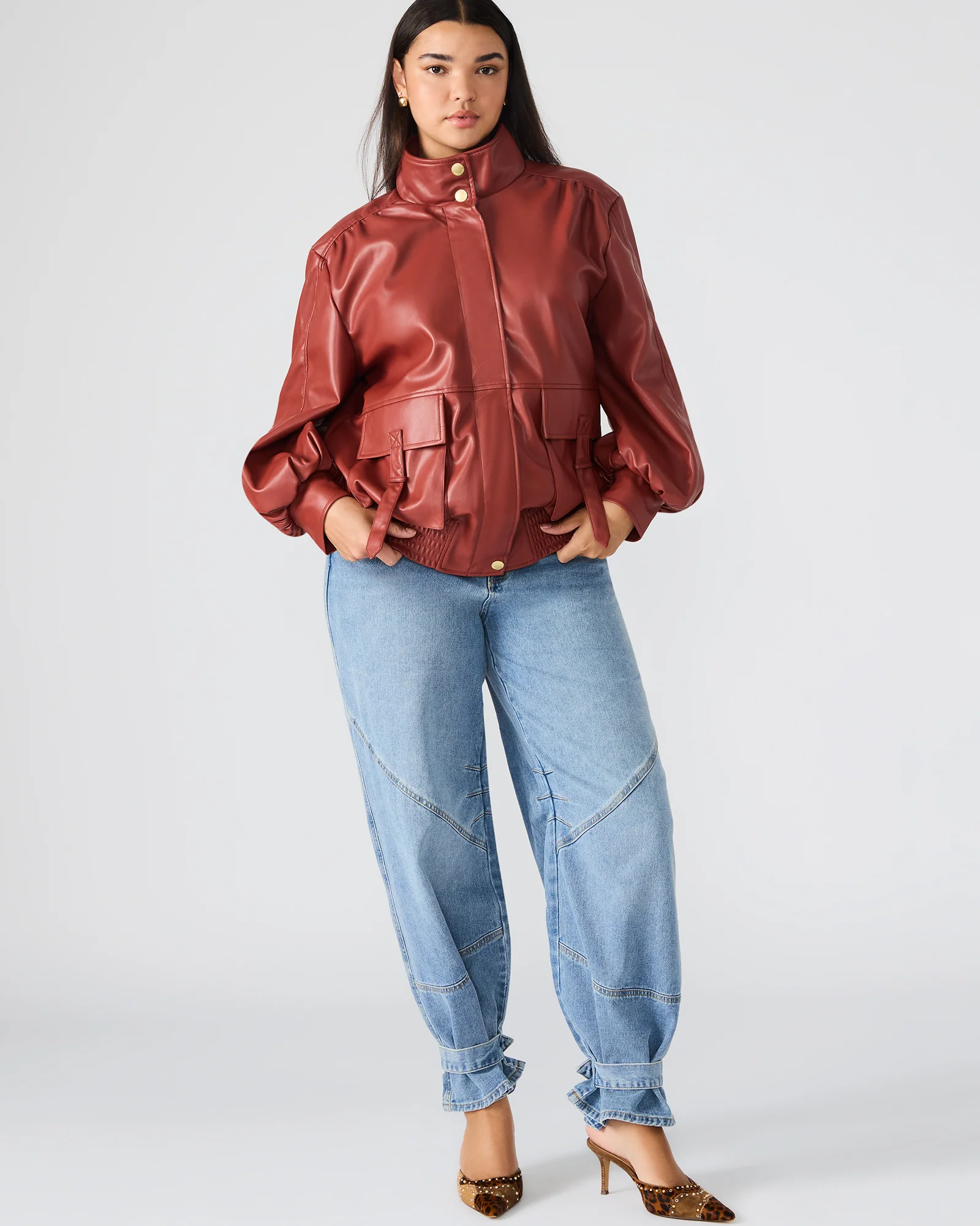 Dusty Brick Color Zip‑Up Casual Fashion Jacket