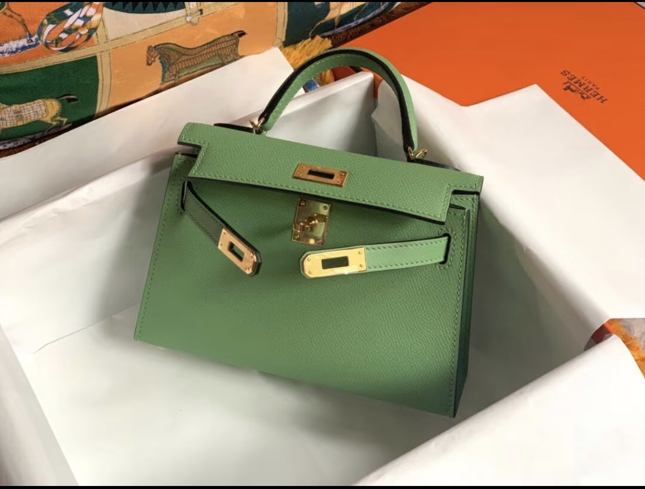 Mini Kelly 2 Avocado Green Gold Buckle Epsom custom - Artisantouchss