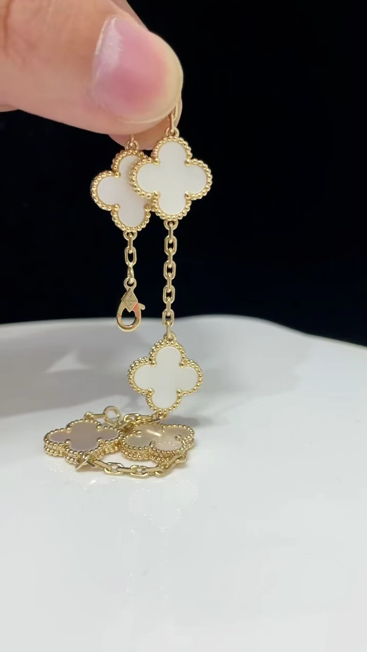 Four-leaf clover white mother-of-pearl five-flower bracelet - Artisantouchss