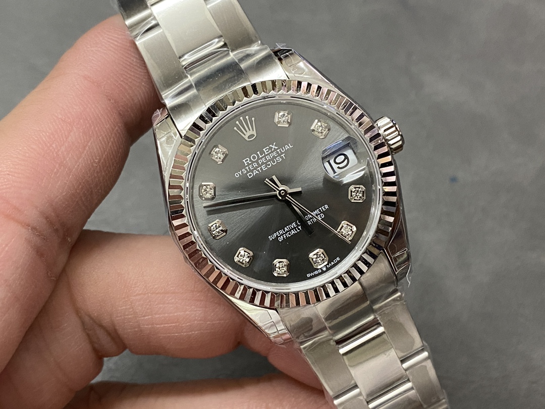 Rolex Datejust 31 Grey Diamond Dial Fluted Bezel 278274 Women's Watch