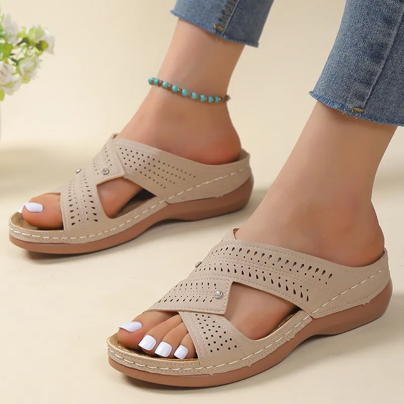 Sandals Women 2023 New Summer Shoes Women Elegant Low Heels Sandals Summer Slippers Wedge Heeled Sandals Female