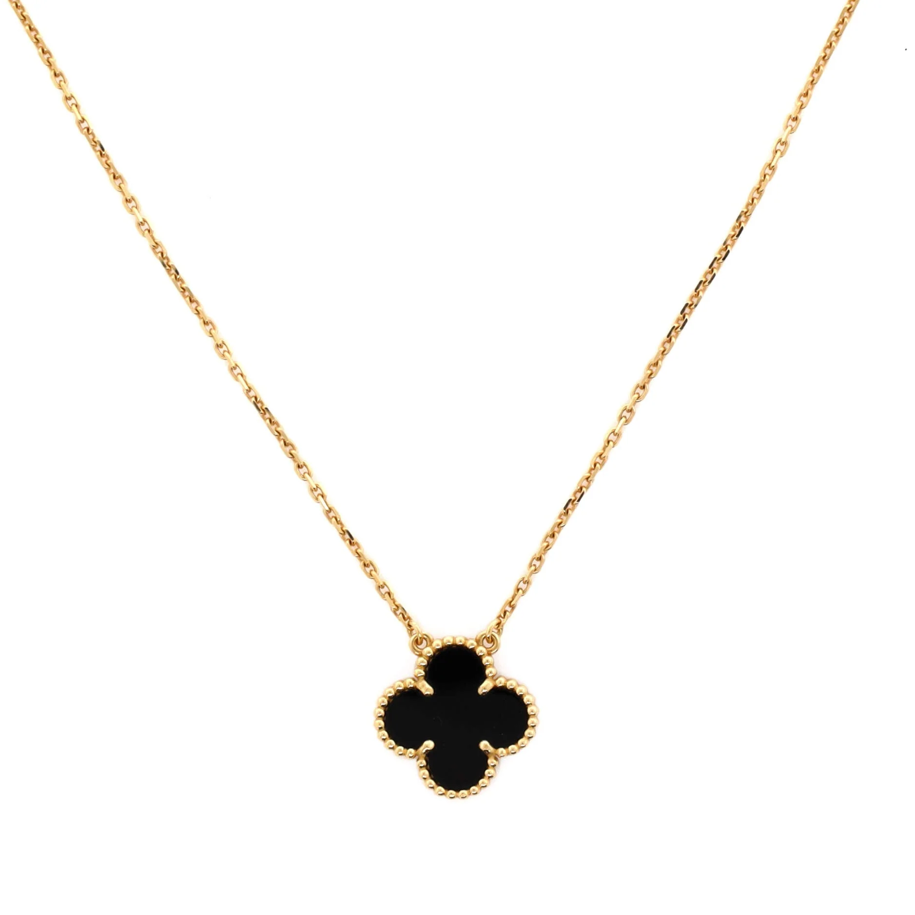 Vintage Alhambra Pendant Necklace 18K Yellow Gold and Onyx