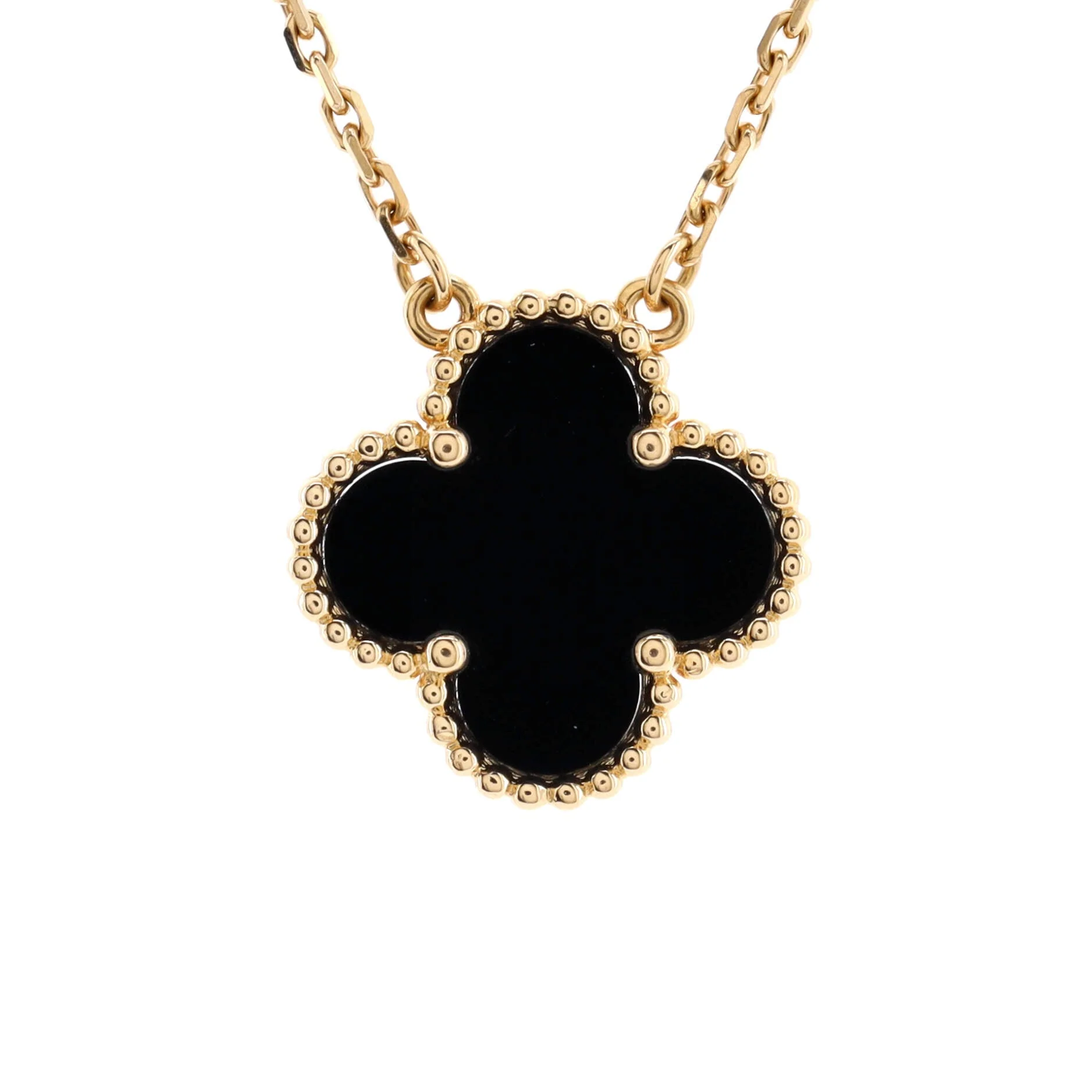 Vintage Alhambra Pendant Necklace 18K Yellow Gold and Onyx