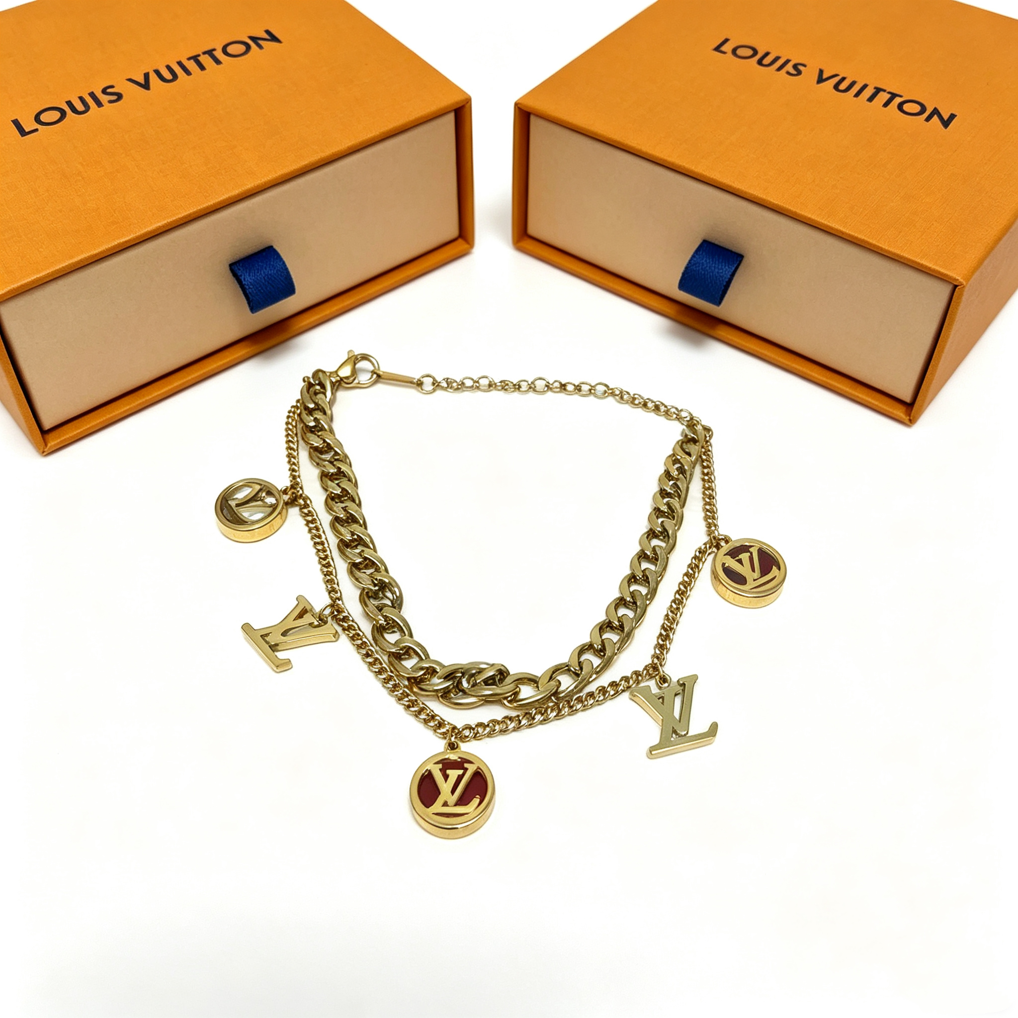 L — Metal Bracelet Double Chain Pendant Style2