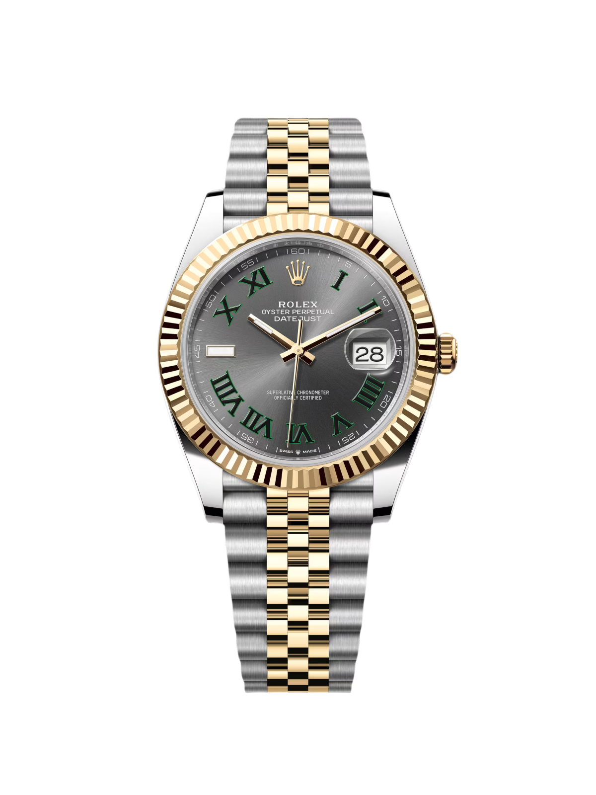【Super Clone】RLX  Datejust 41mm Two-Tone Yellow Gold Fluted Bezel "Wimbledon" Dial Jubilee - 126333-0020