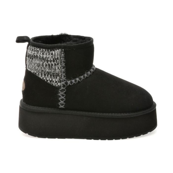 Ghete EMU negre, STINGER KNIT FLATFORM, din piele intoarsa
