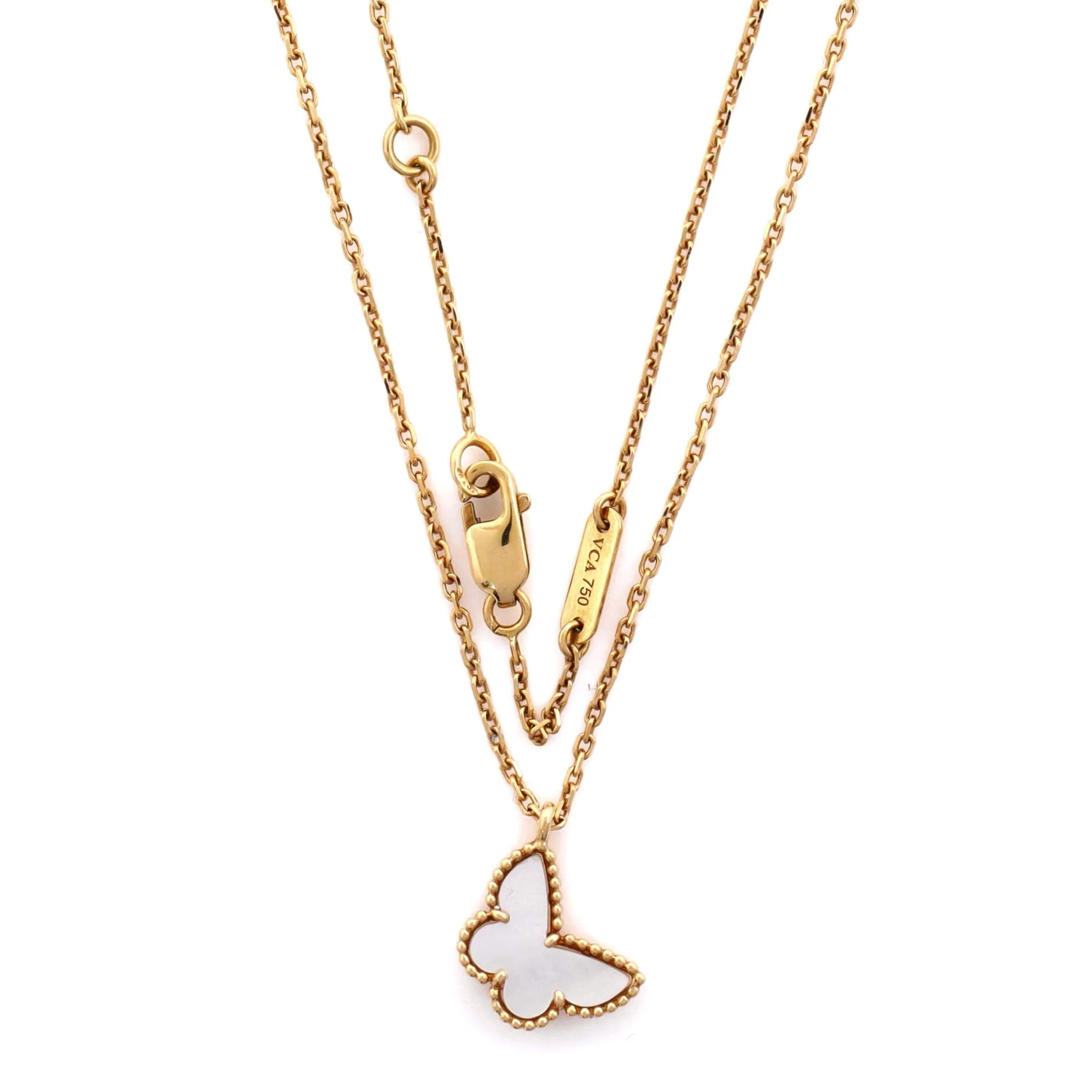 Sweet Alhambra Butterfly Pendant Necklace 18K Yellow Gold and Mother of Pearl