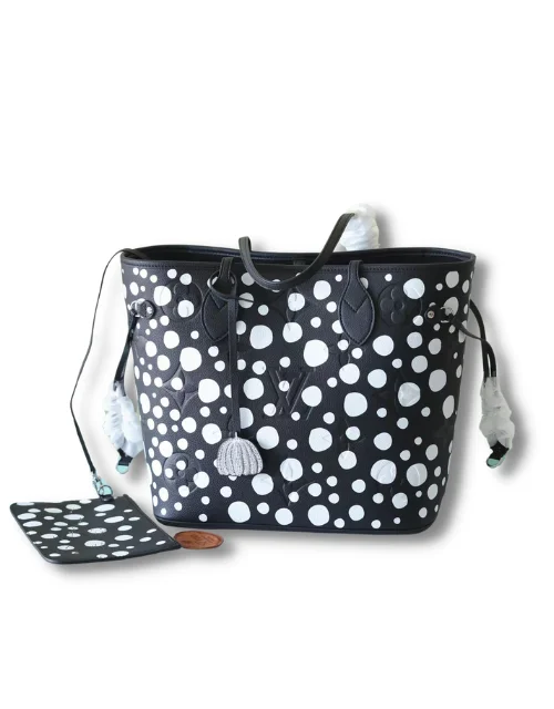 LV X YK Neverfull MM Monogram Empreinte Shouder Bags Black/Red By Yayoi Kusama For Women 12.2in/31cm