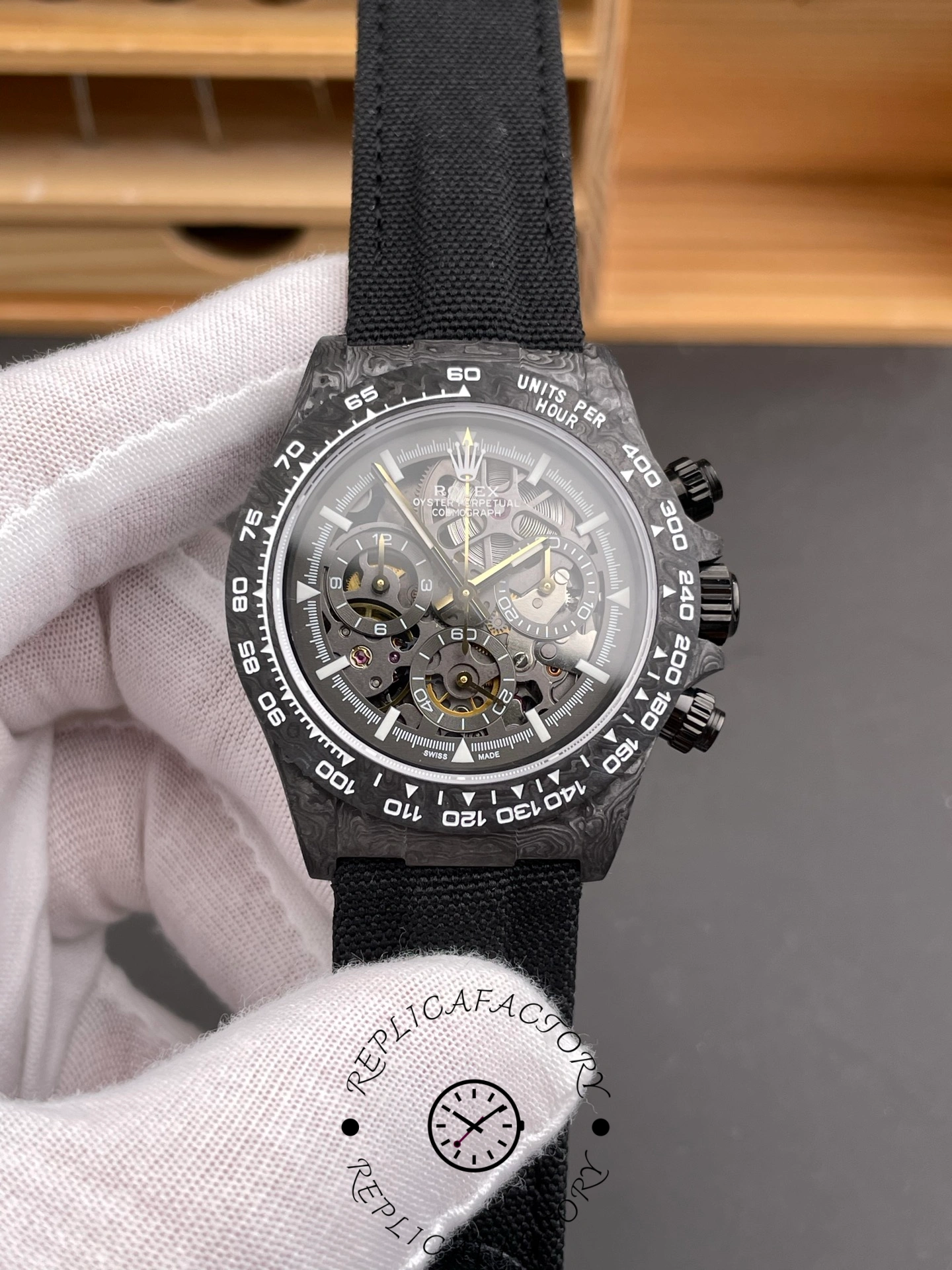 Rolex Daytona DIW Carbon Fiber Skeleton Black Replica Watch