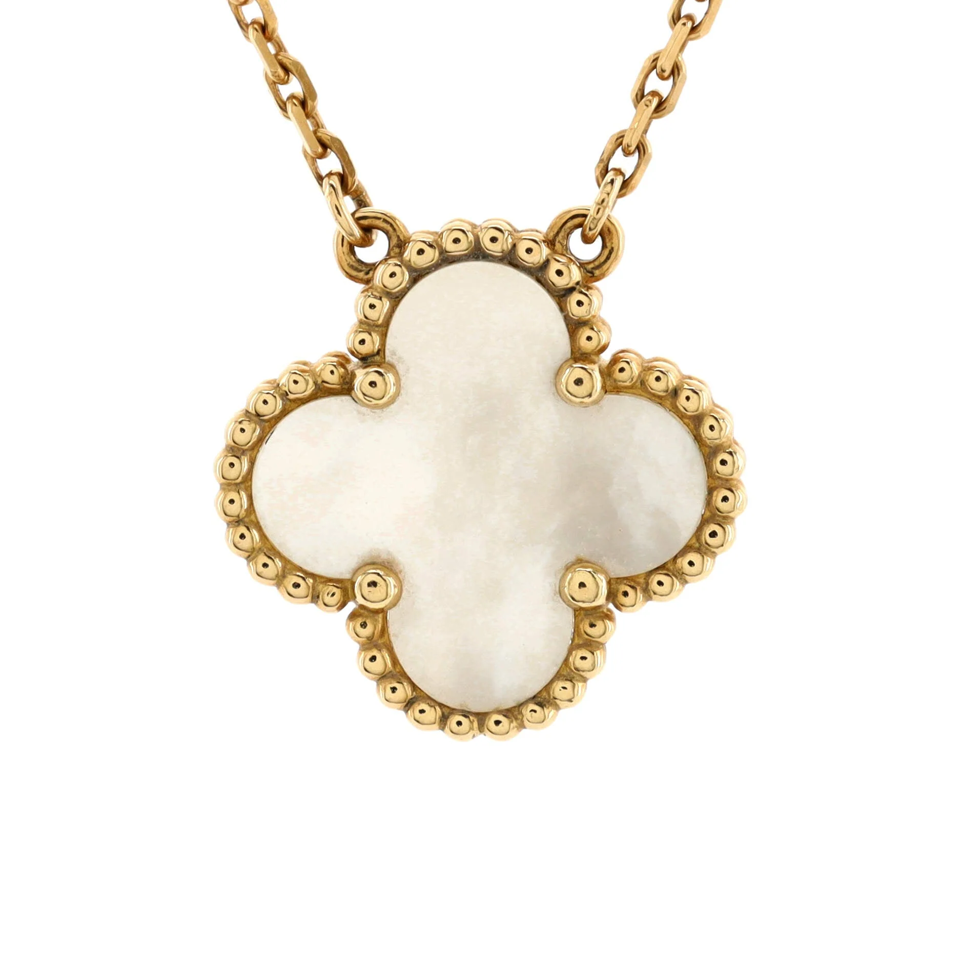 Vintage Alhambra Pendant Necklace 18K Yellow Gold and Mother of Pearl