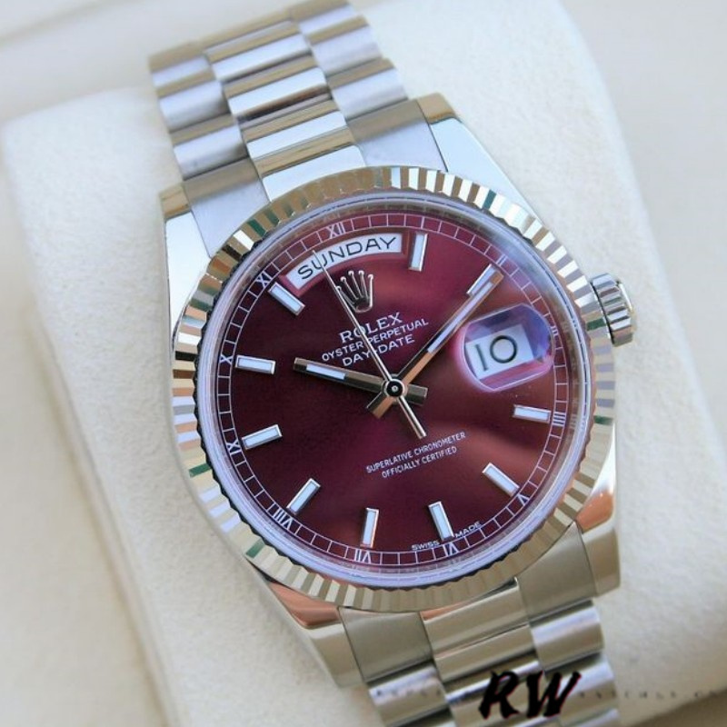 Rolex Day-Date 118239 Cherry Red Dial Fluted Bezel 36mm Lady Replica Watch