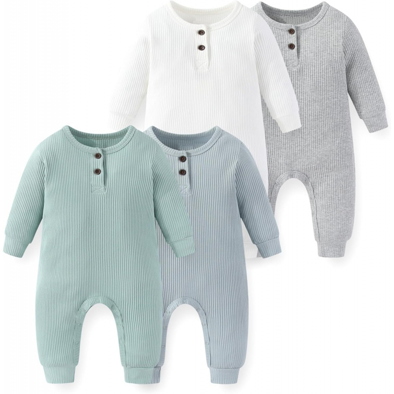 VAELIRAEL Unisex Long Sleeve 4-Pack Baby Romper