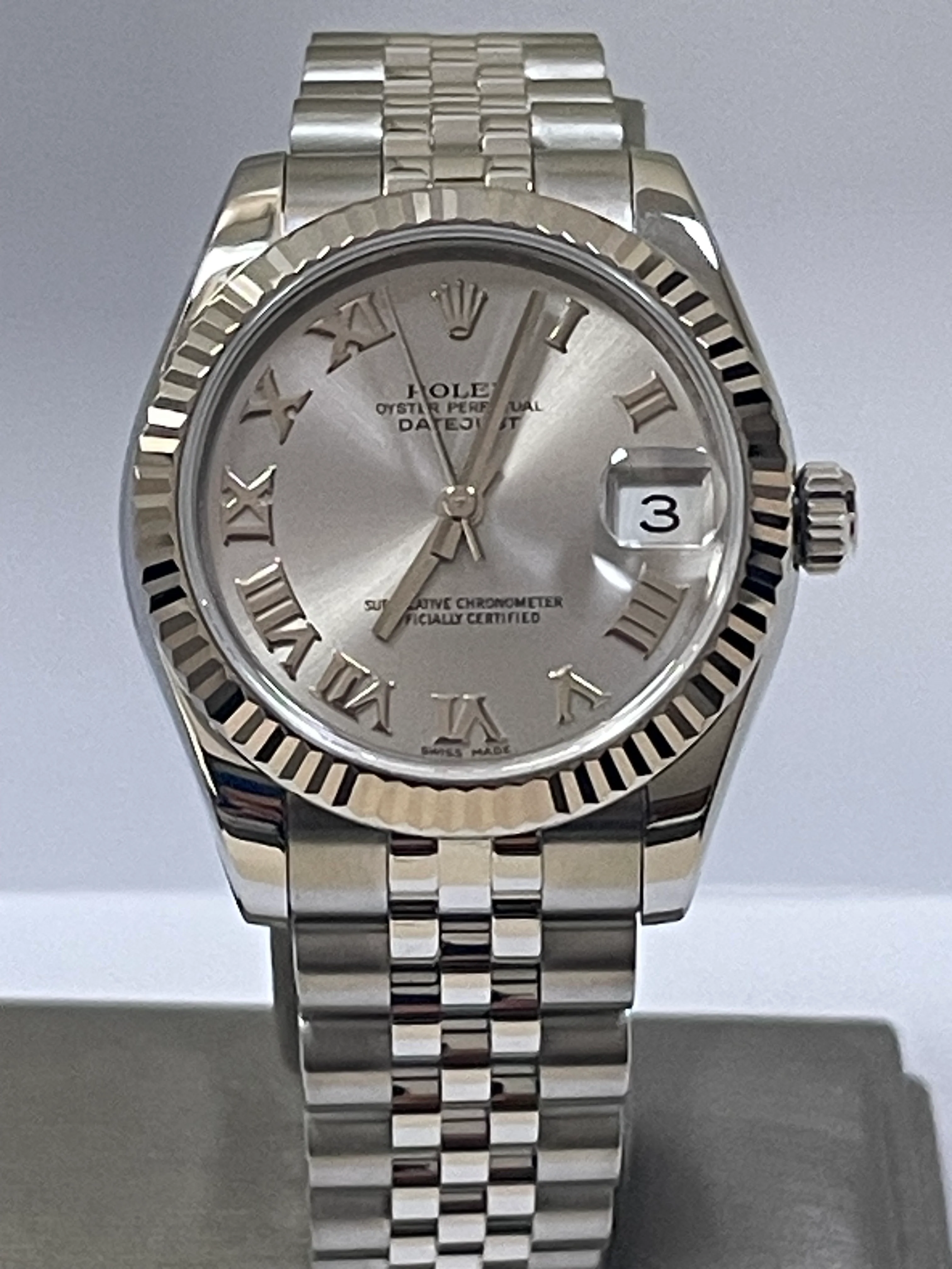 Rolex Steel White Gold Datejust 31 - 2009 - Fluted Bezel - Rhodium Roman Dial - Jubilee Bracelet - 178274