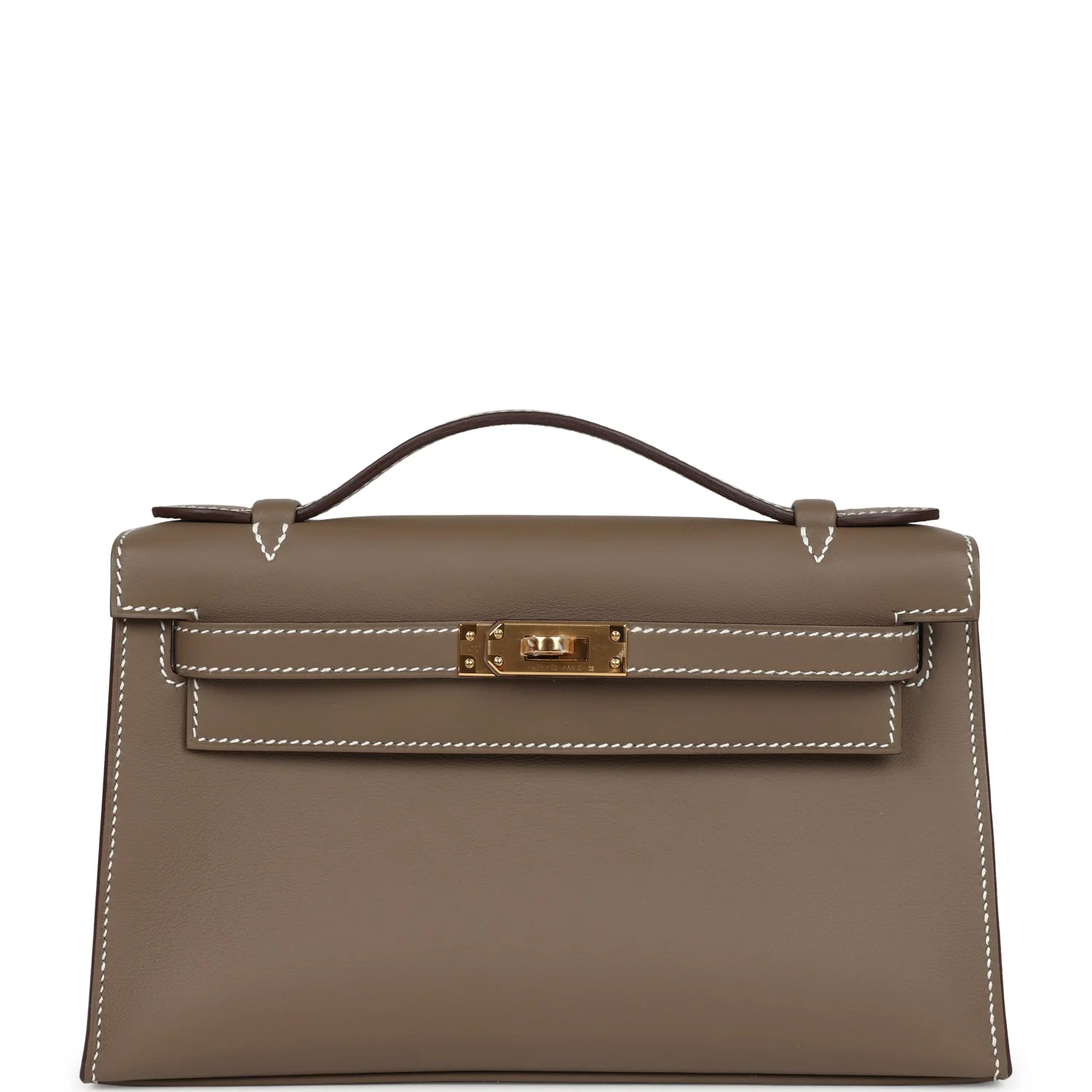 Hermes Kelly Pochette Etoupe Swift Gold Hardware