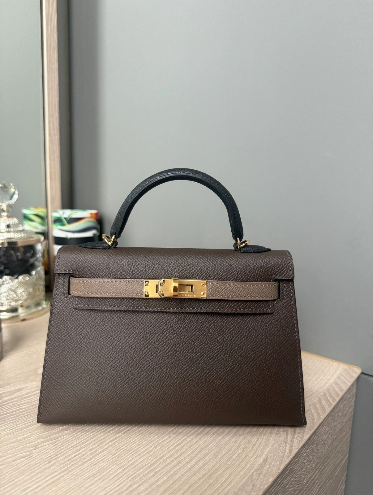 Hermès Kelly mini 2 19cm EPSOM ebony gold buckle custom