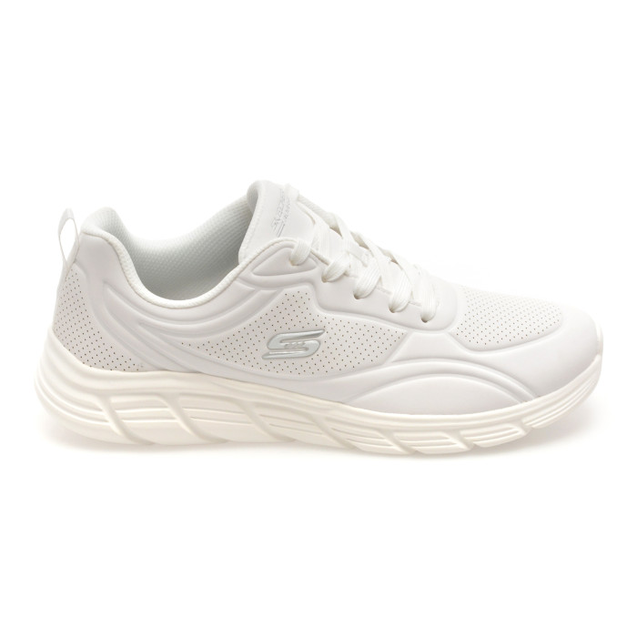 Pantofi sport SKECHERS albi, BOBS B FLEX LO, din piele ecologica