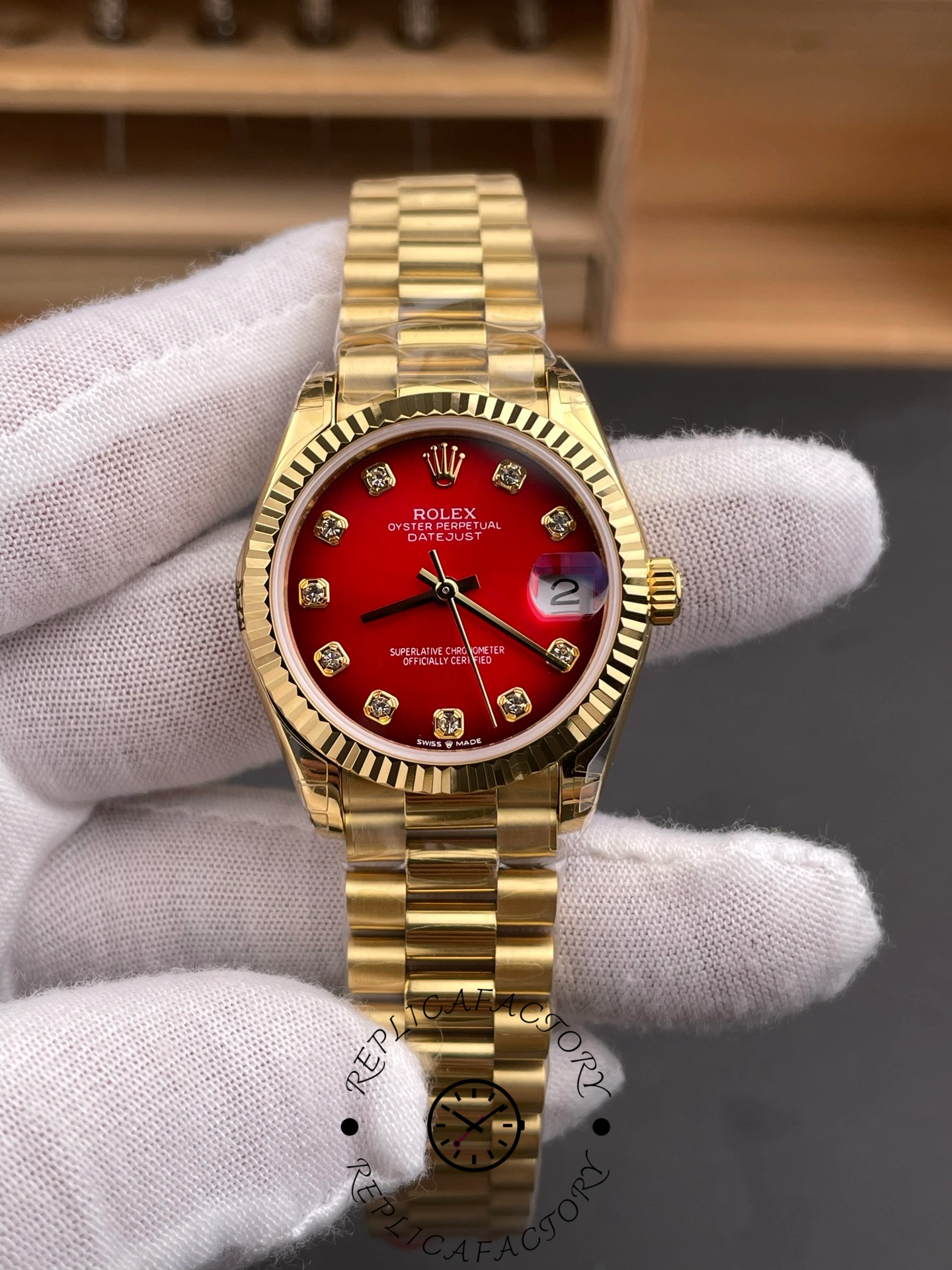 Replica Rolex Datejust 278278-0049 Red Ombré Dial 31 President Strap