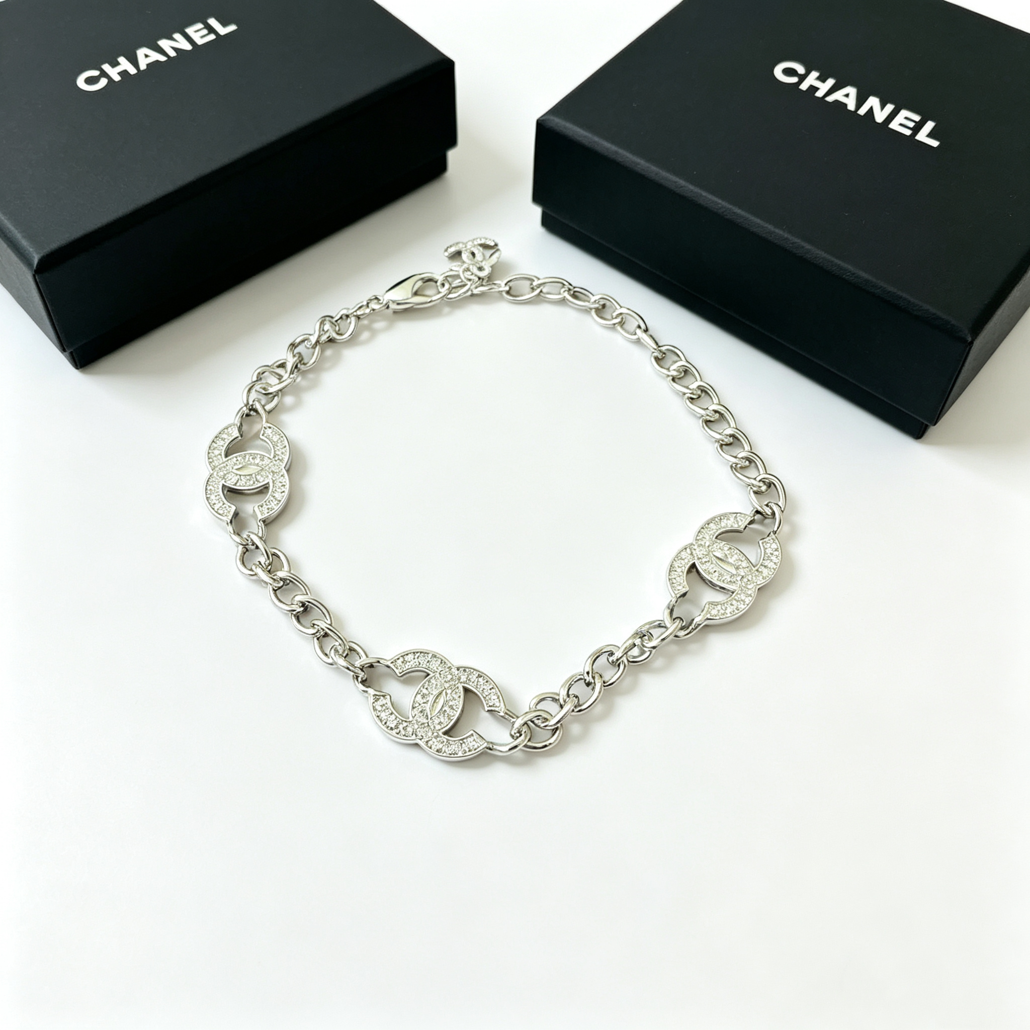 C—Metal Bracelet with Diamond Inlay