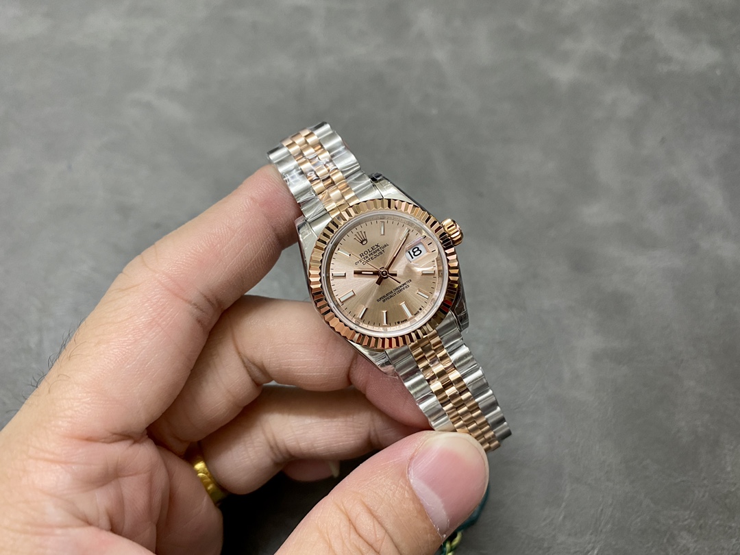 Rolex Datejust 28 Stainless Steel and Everose Gold 279171 0023 Rose Index Jubilee Lady Watch