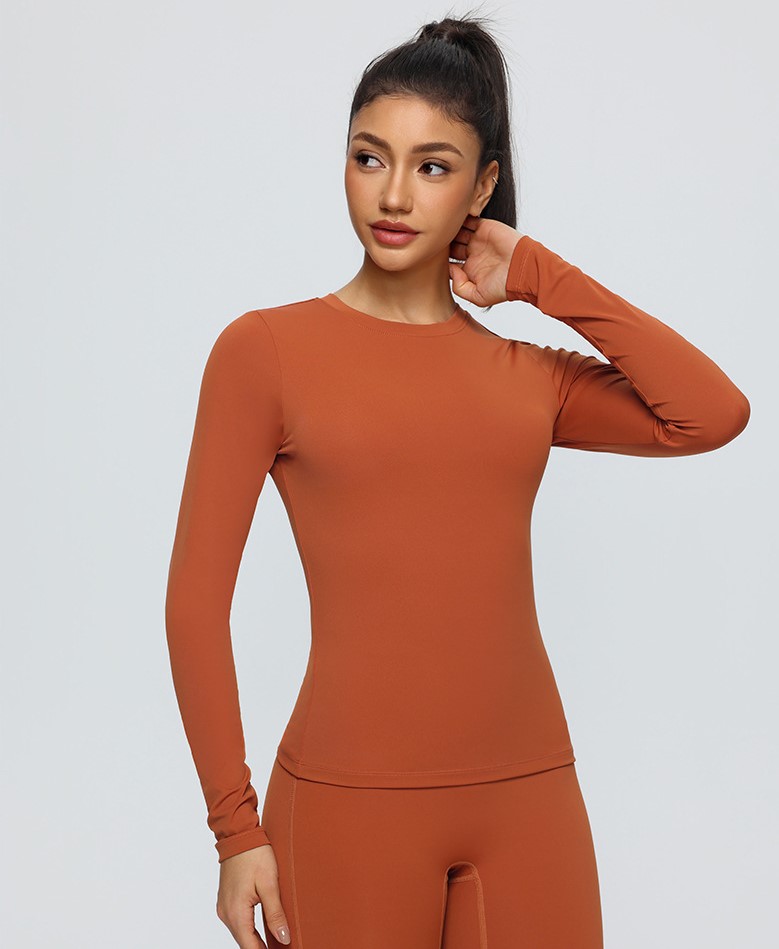 Double-sided brushed women's yoga long-sleeved tight-fitting training sports quick-drying breathable running fitness T-shirt
