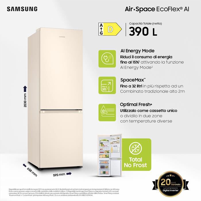 SAMSUNG - Frigorifero combinato RB38C603DEL/EF ClasseD 390lt-SABBIA