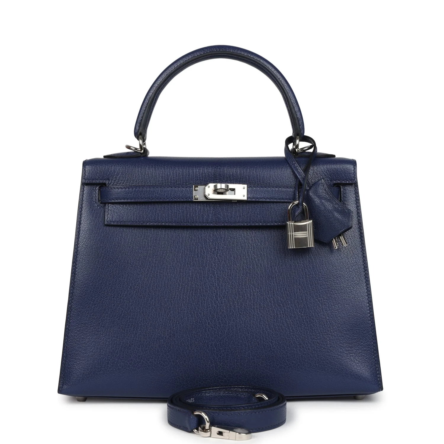 Hermes Kelly Sellier 25 Bleu Saphir Chevre Chamkila Palladium Hardware