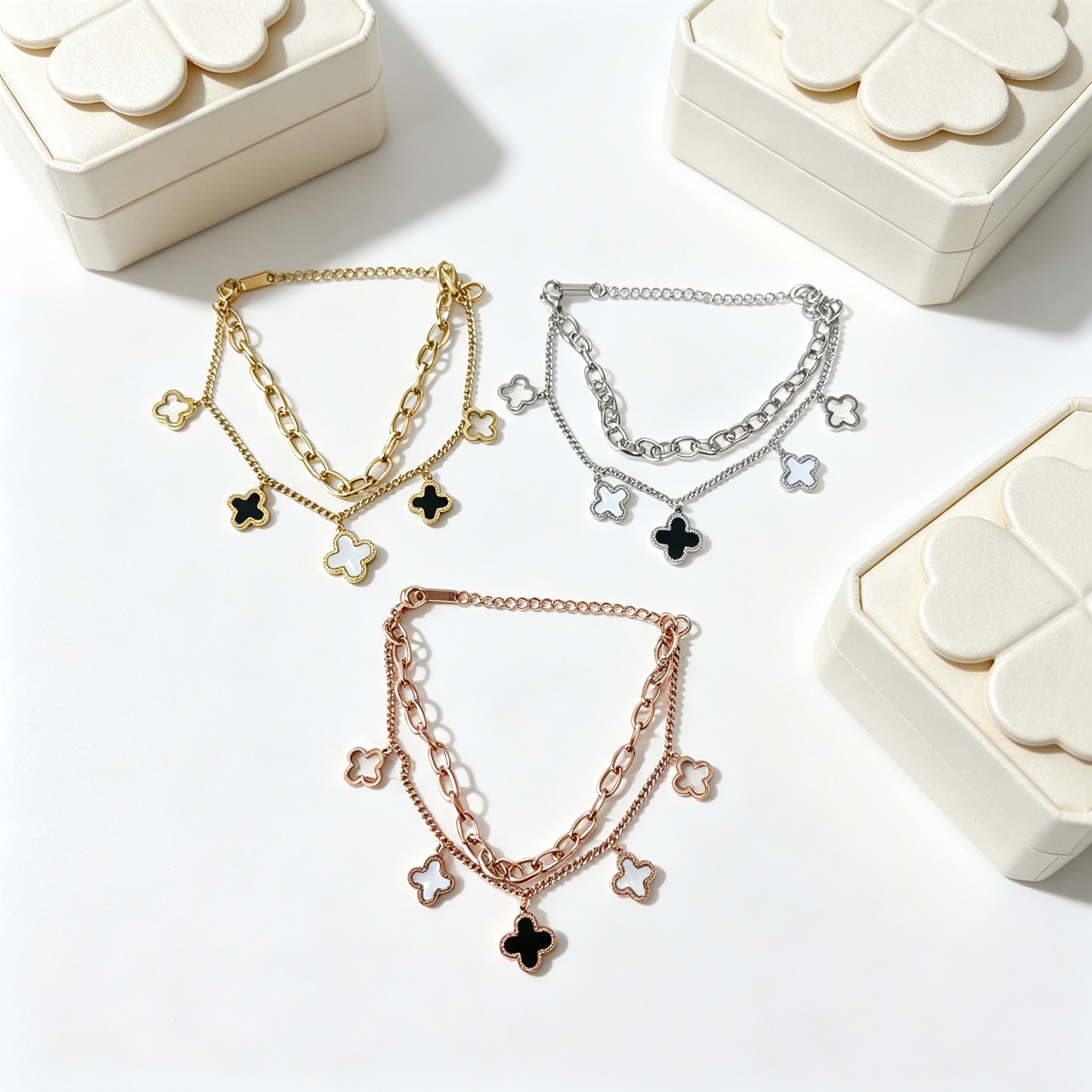 S — Double-layer Five-Flower Metal Bracelet