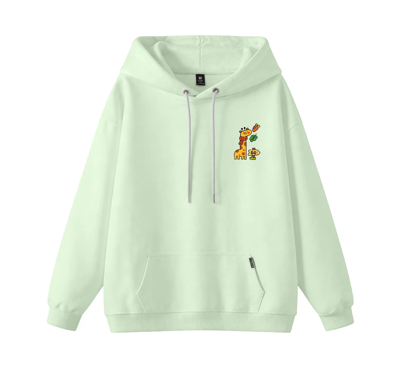 This adorable hooded sweatshirt features a giraffe scarf print and is a casual pullover. Its stand-up collar also makes it an ideal choice for winter wear.
