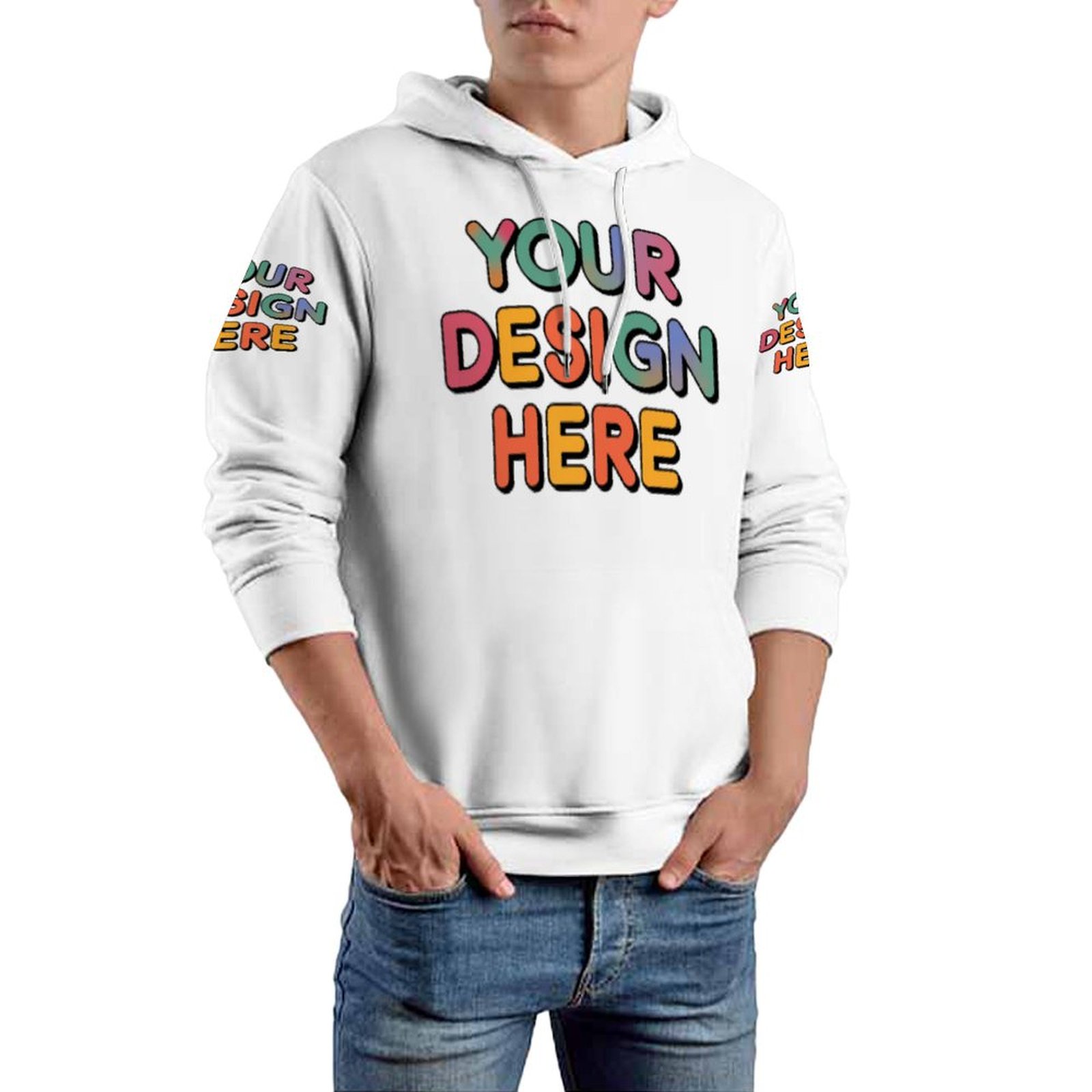 Customized Men’s Adult Sweater with Loose Double-Layer Hood