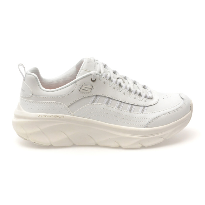 Pantofi sport SKECHERS albi, D LUX WALKER 2.0, din piele naturala