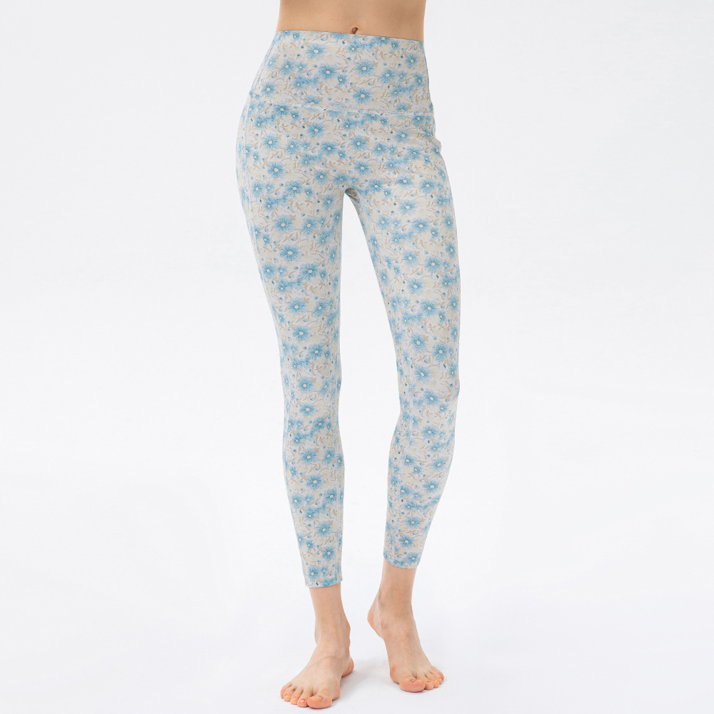 Women's traditional Chinese style yoga pants, revealing and comfortable, high-waisted, hip-lifting, tight-fitting sports leggings.