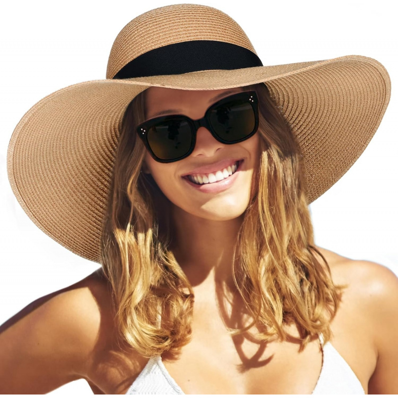 Women's Sun Straw Hat Wide Brim UPF 80
