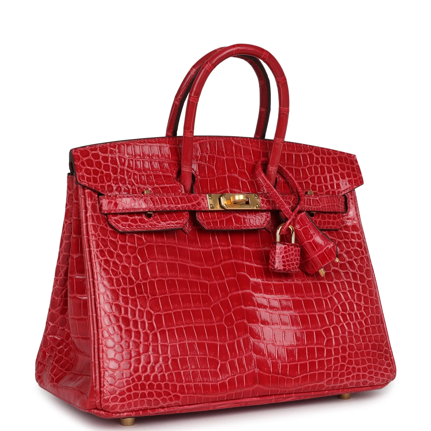 Hermes Birkin 25 Braise Shiny Porosus Crocodile Gold Hardware