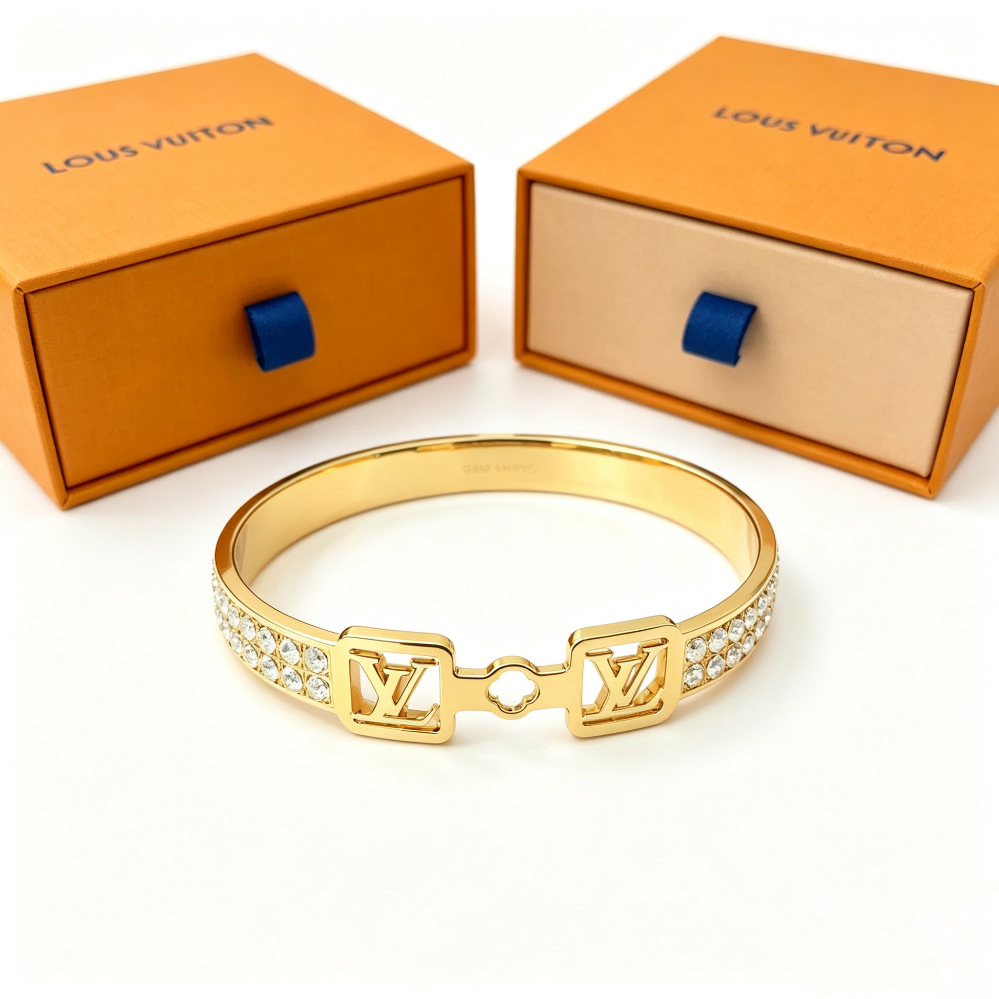 L—Double Logo Diamond-Encrusted Metal Bangle