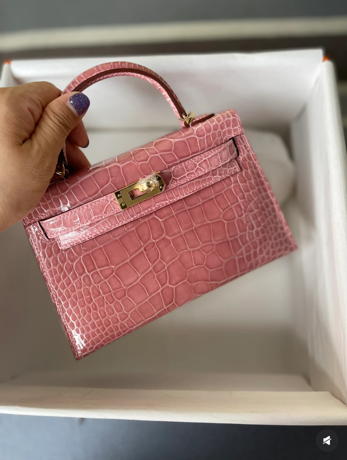 Hermès Kell mini 2 light pink Shiny crocodile leather custom