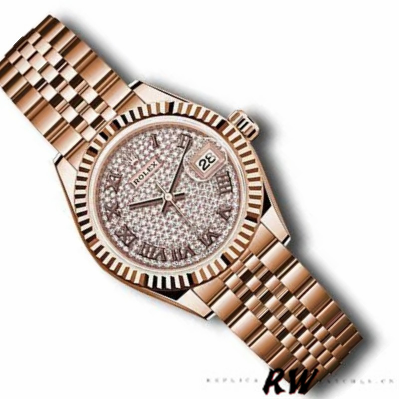 Rolex Datejust 279175 Diamond Pave Dial Rose Gold 28mm Lady Replica Watch