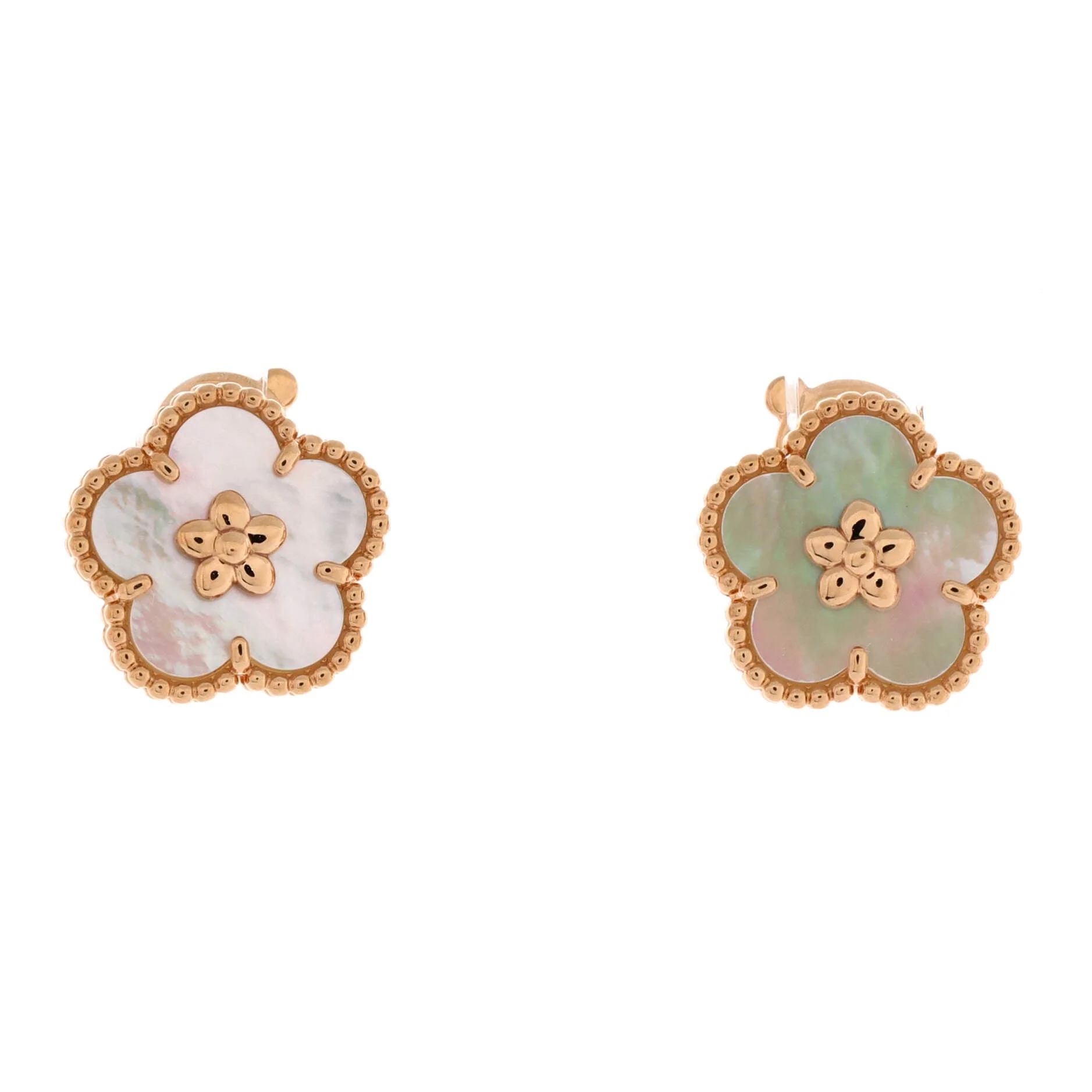Lucky Spring Plum Blossom Stud Earrings 18K Rose Gold and Mother of Pearl
