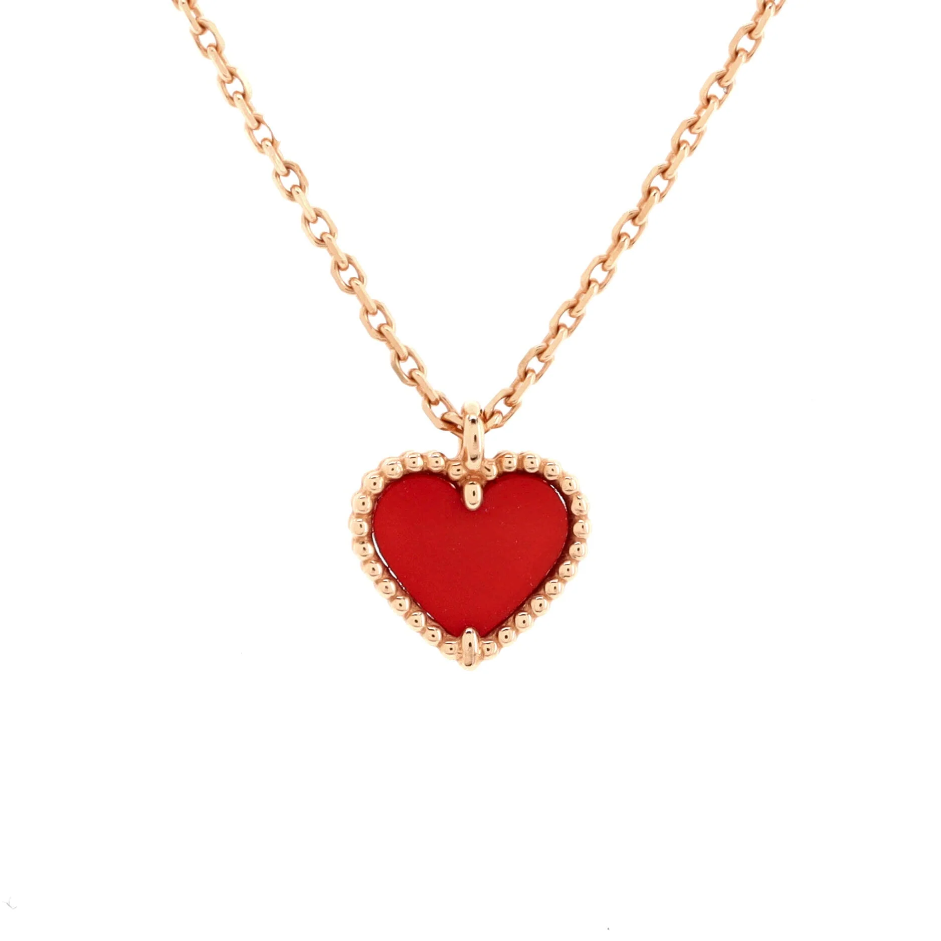 Sweet Alhambra Heart Pendant Necklace 18K Rose Gold and Carnelian