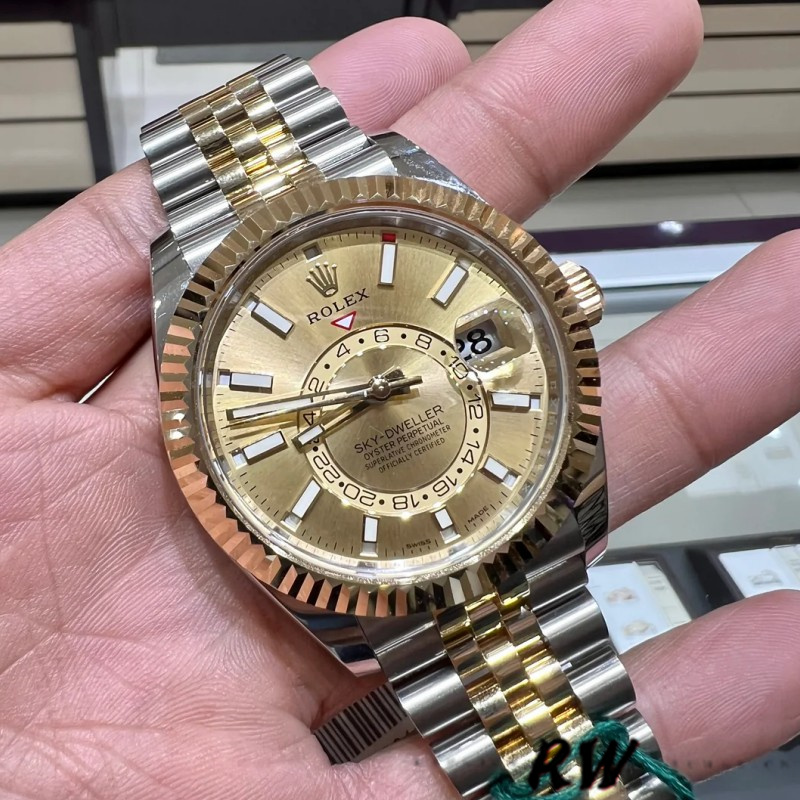 Rolex Sky-Dweller 326933 Stainless Steel Yellow Gold Champagne Dial 42MM Mens Replica Watch